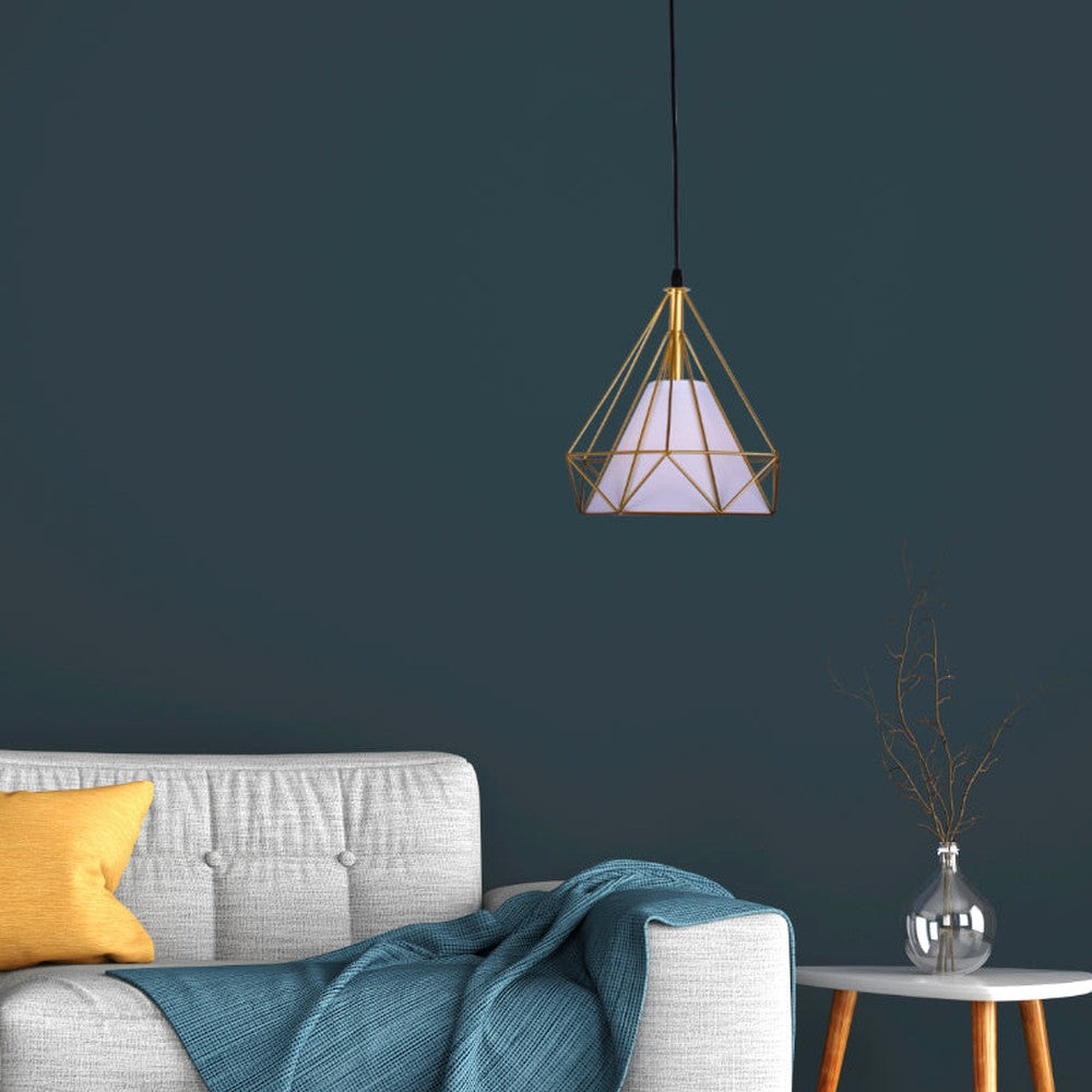 Gold Diamond Pendant Light with White Shade