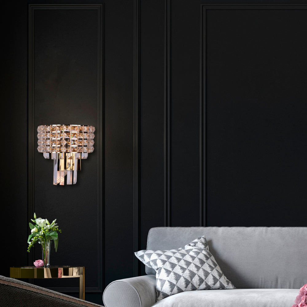 Sparkling Crystals Gold Wall Light