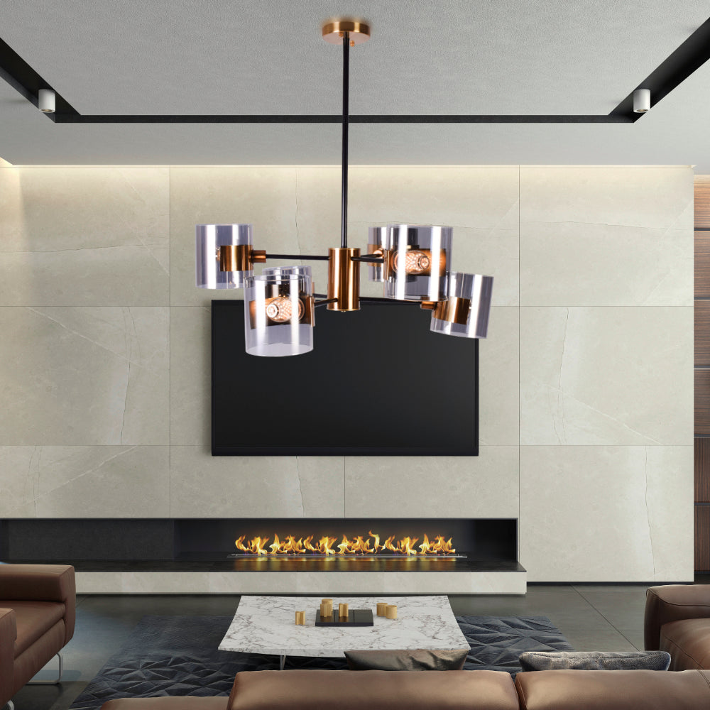 Black &amp; Gold Chandelier with Tinted Glass