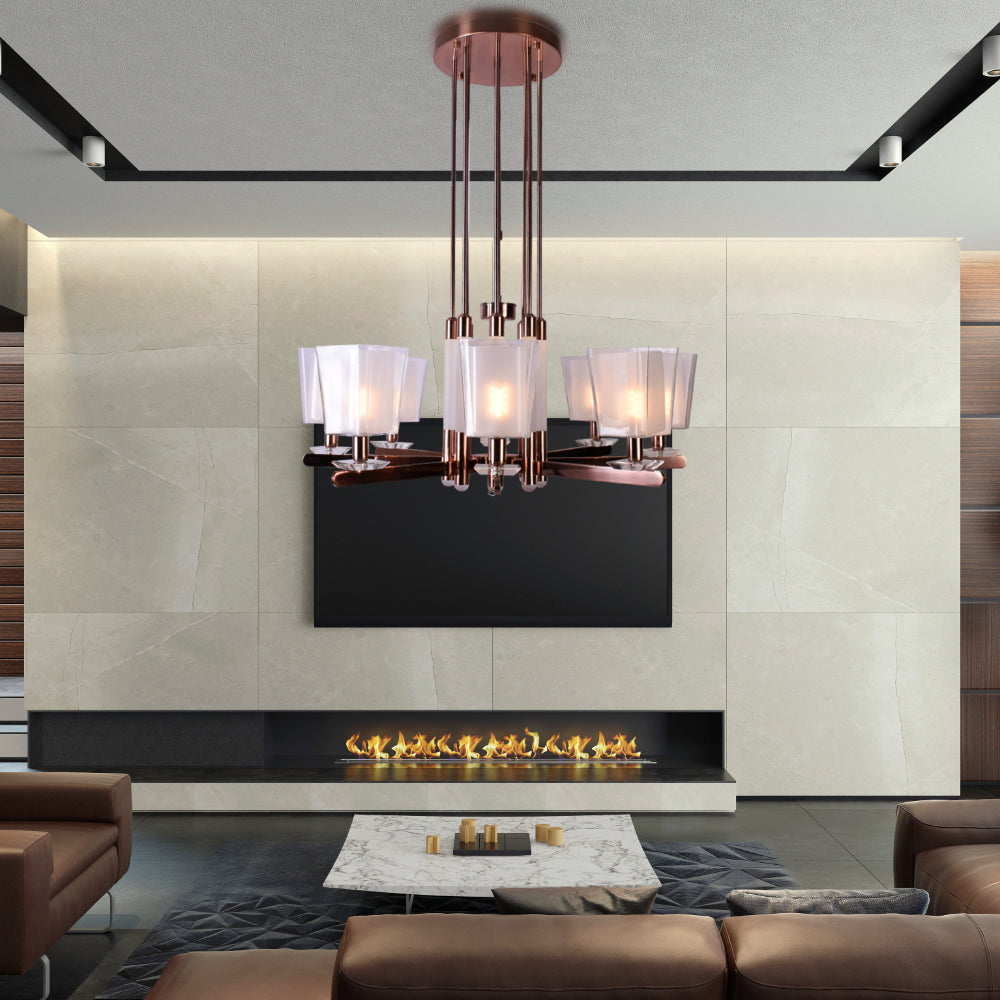 Barre Rose Gold Chandelier, 8 Lights