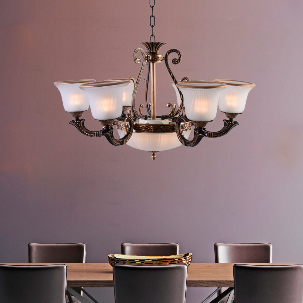 Brown Dome Chandelier with 6 Glass Shades