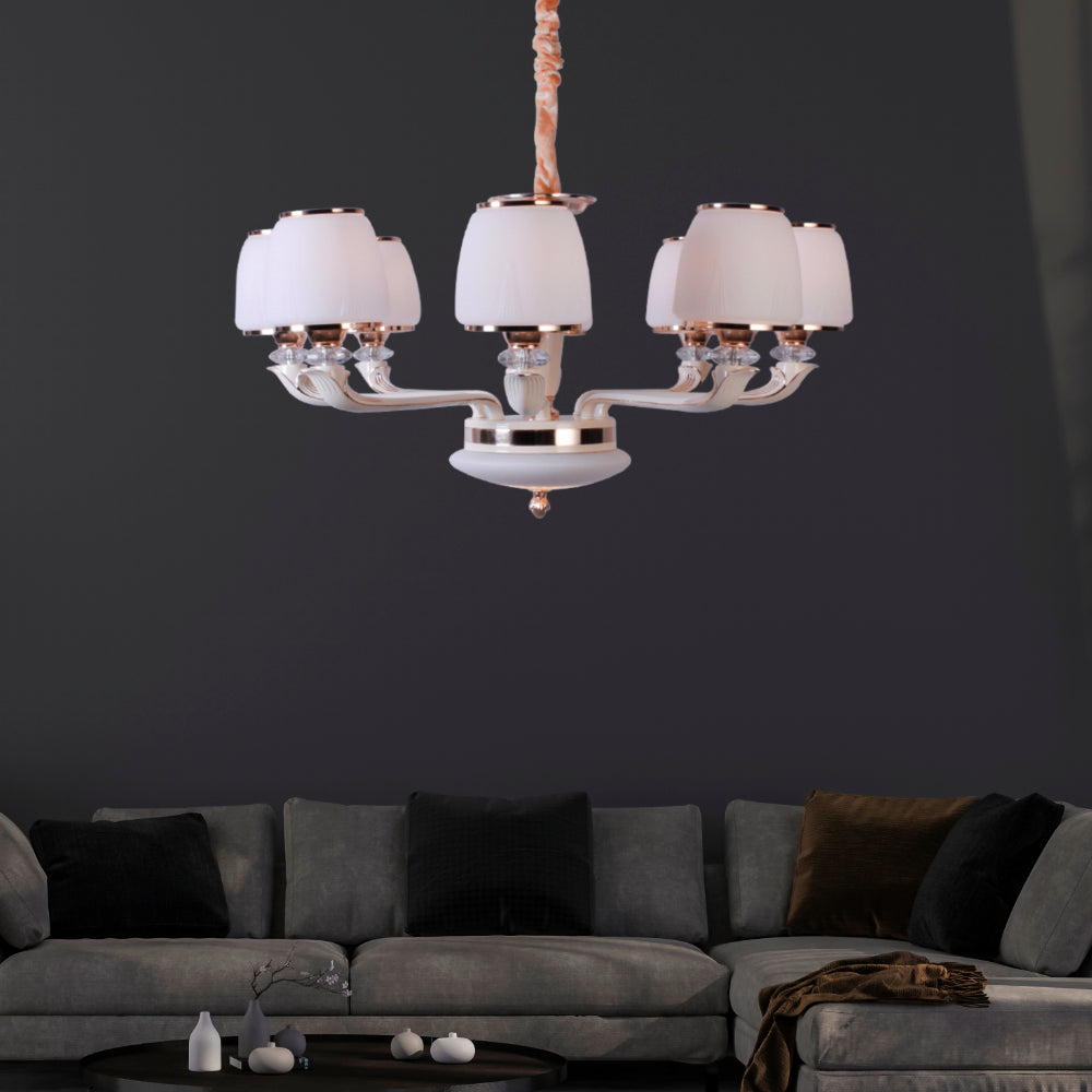 White with Gold Chandelier, 8 Lights