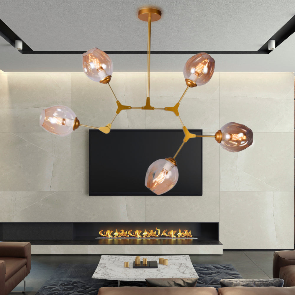 Modern Chandelier 5 Light Gold with Tinted Glass Shades