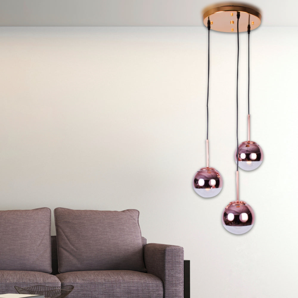 Rose Gold and White 3 Hangings Pendant Light
