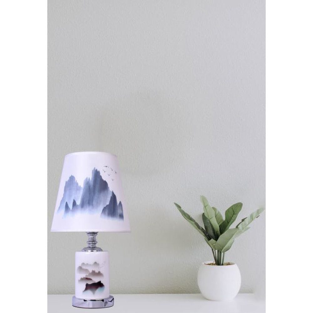 Round Table Lamp With Mountain Print-Starry Night