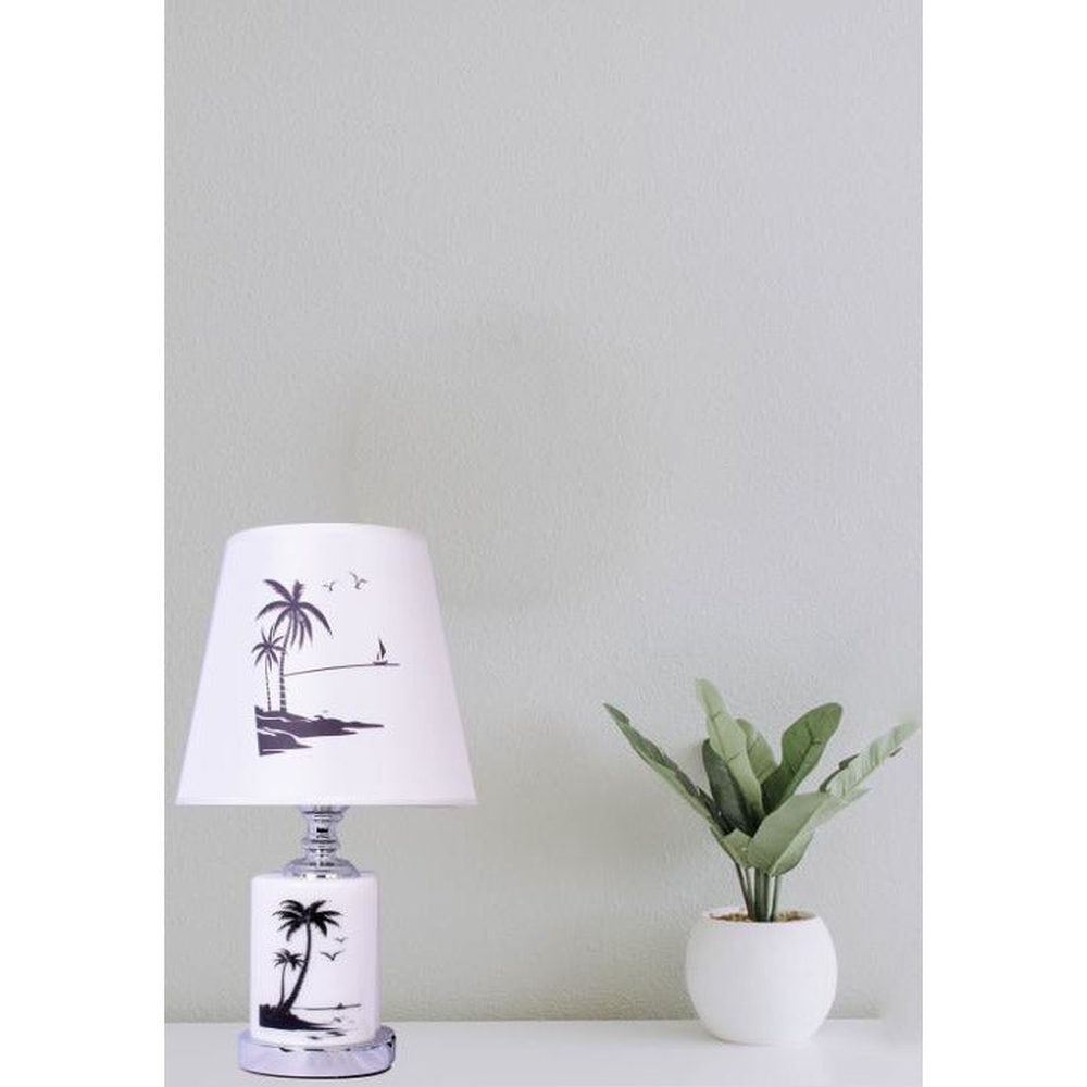 Round Table Lamp With Beach Print-Starry Night