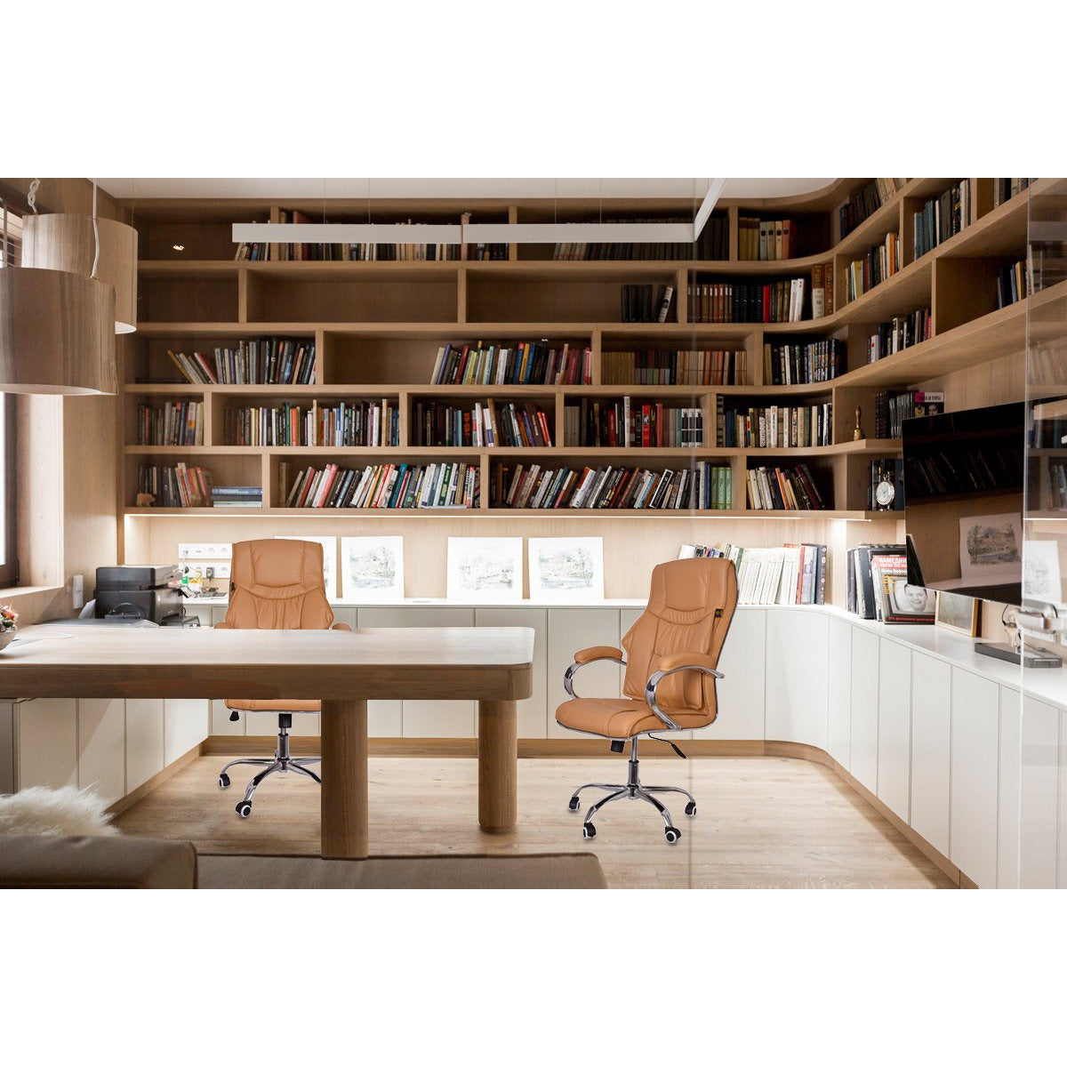 High-Back Light Brown Executive Office Chair with Armrest-Starry Night