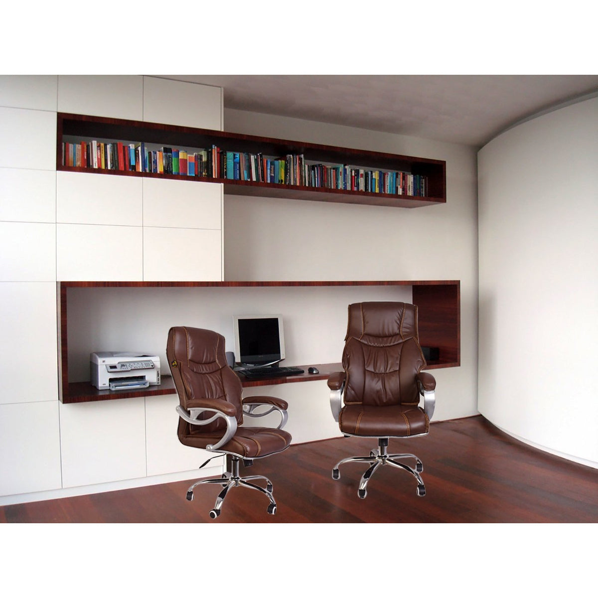 High-Back Brown Executive Swivel Chair with Design Armrest-Starry Night