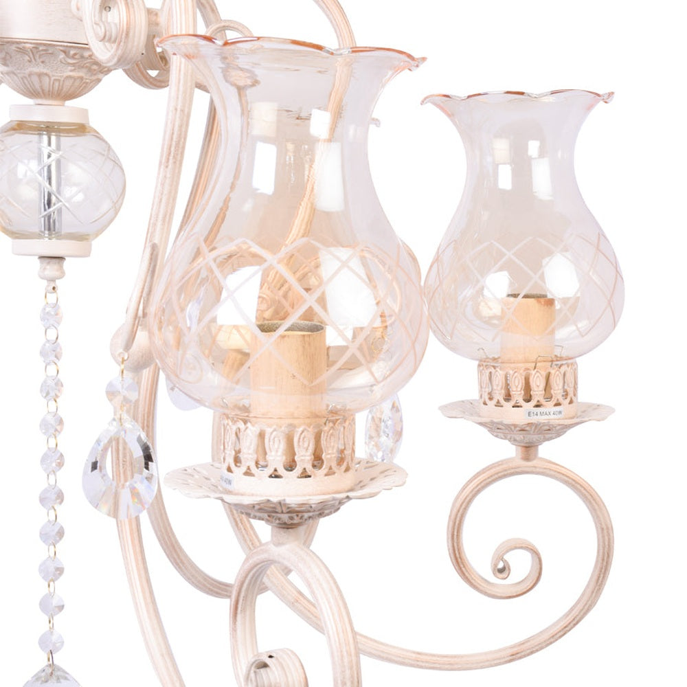 Ivory Elegant Chandelier With Glass Shades - 6 Light-Starry Night