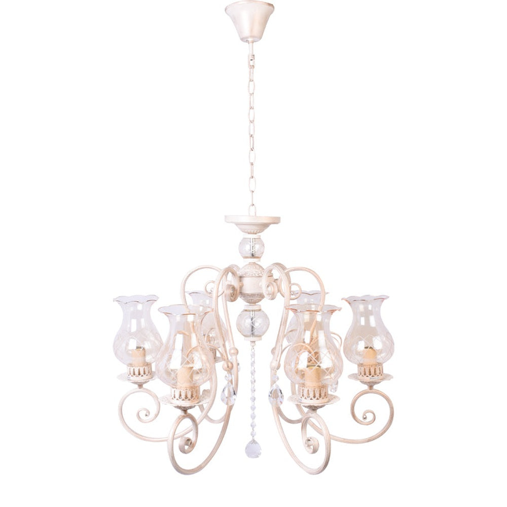 Ivory Elegant Chandelier With Glass Shades - 6 Light-Starry Night