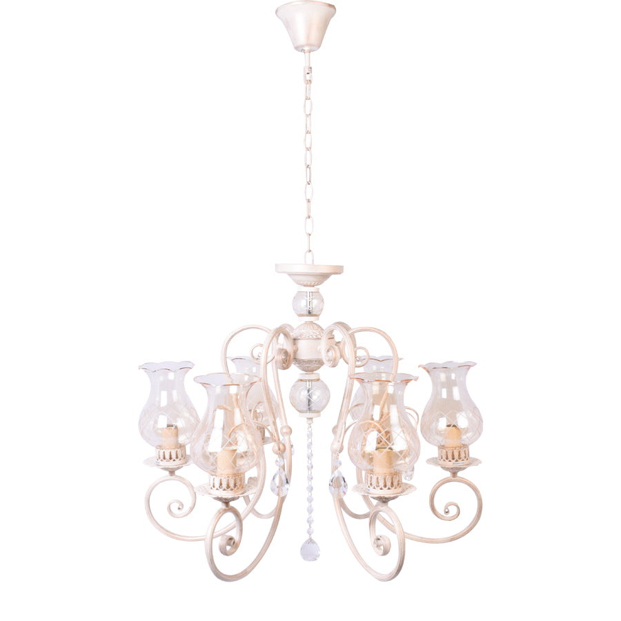 Ivory Elegant Chandelier With Glass Shades - 6 Light-Starry Night