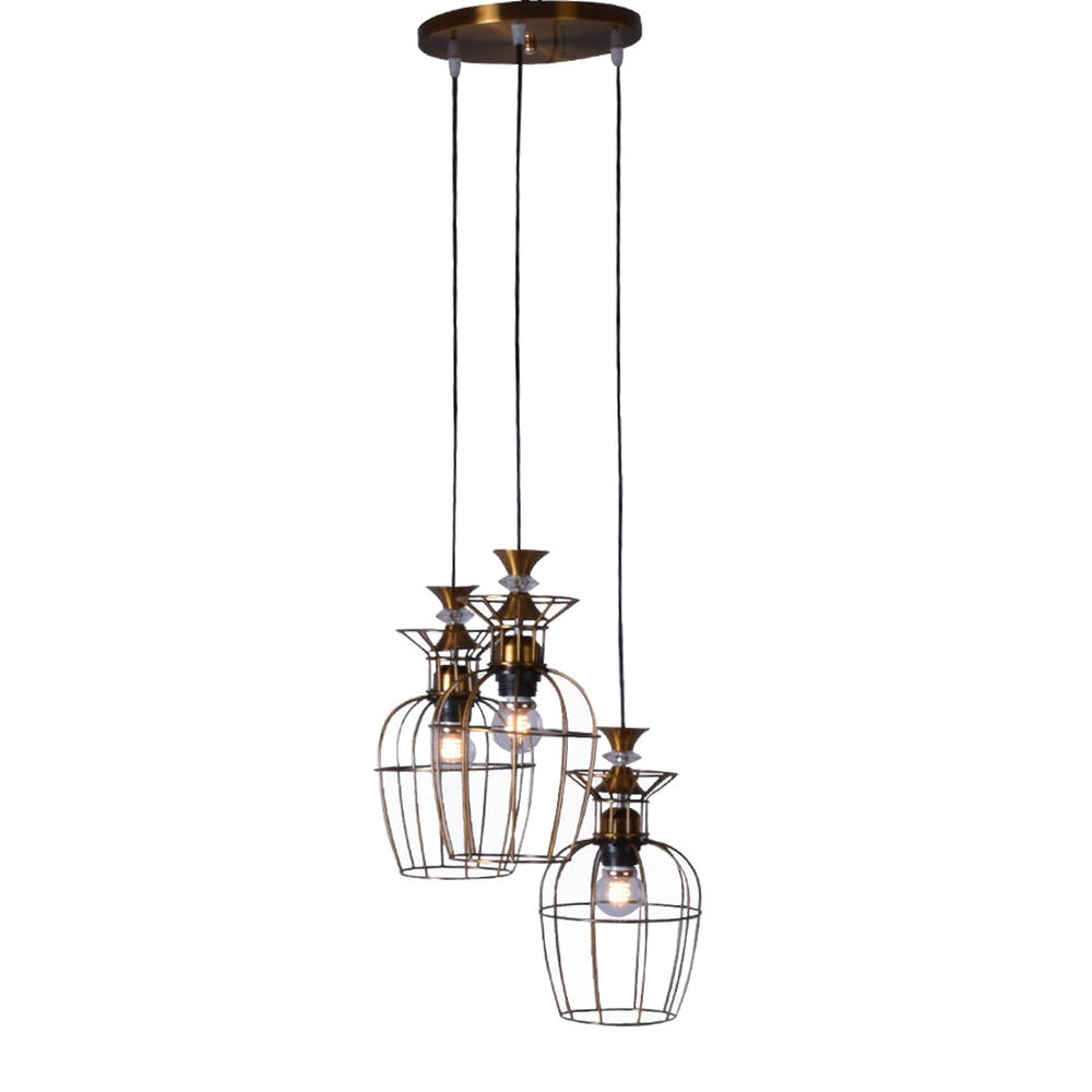 3 Light Cage Pendant Light, Round