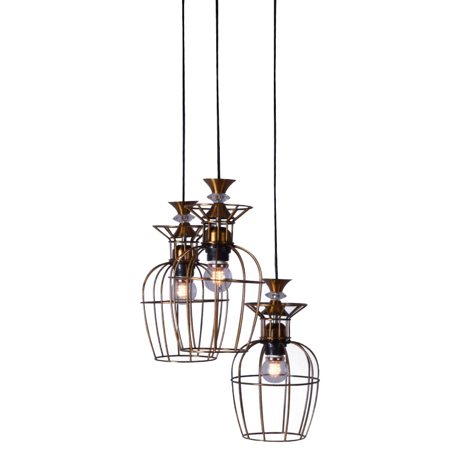 3 Light Cage Pendant Light, Round