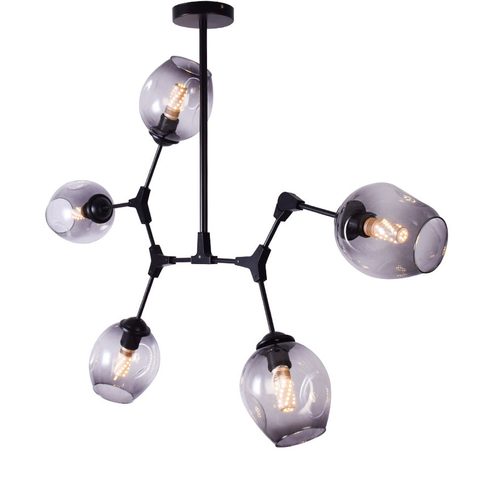 Modern Chandelier 5 Light Black with Tinted Glass Shades