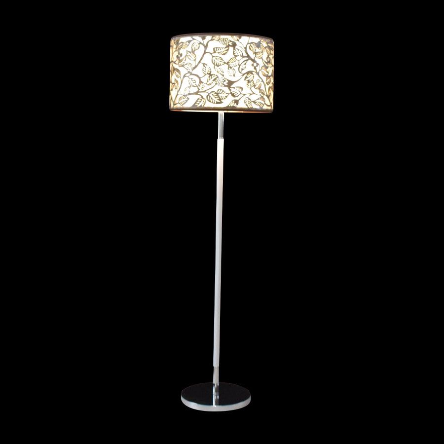 White Floor Lamp with Tree Pattern Shade-Starry Night
