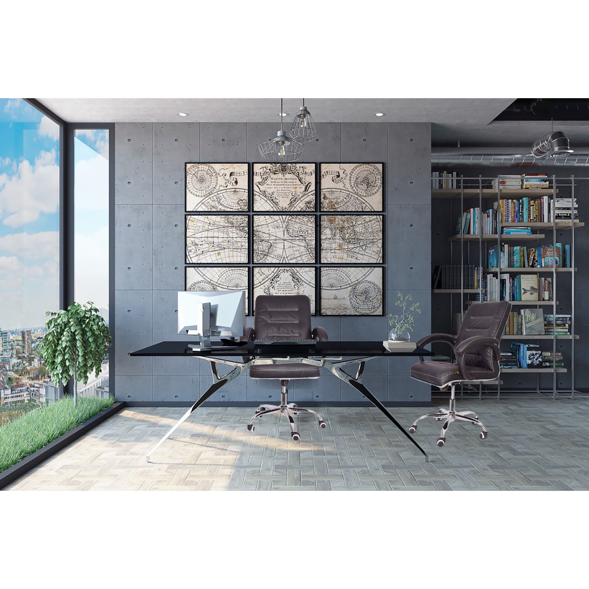 Mid-Back Office Chair with Armrest - Black-Starry Night