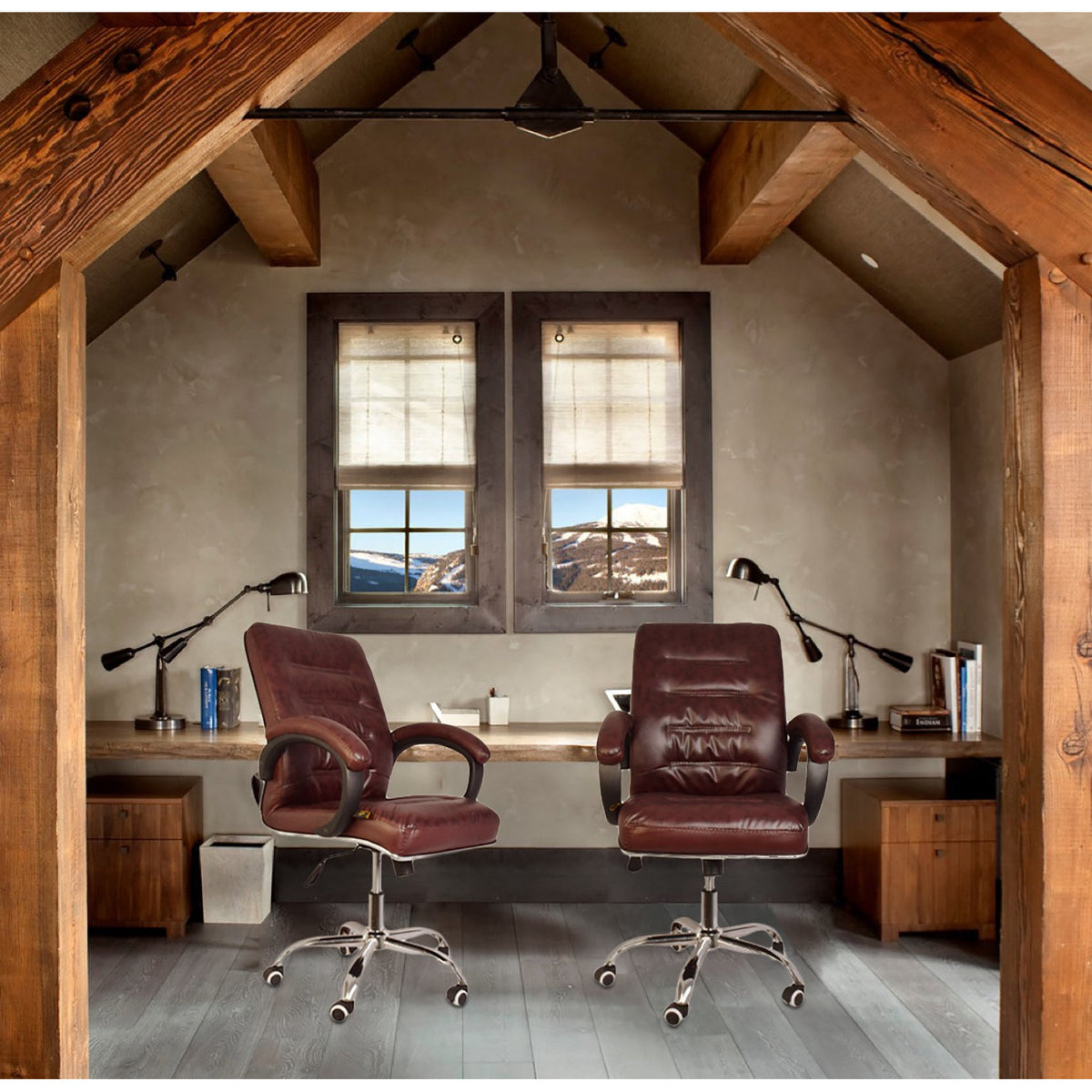 Mid-Back Office Chair with Armrest - Brown-Starry Night