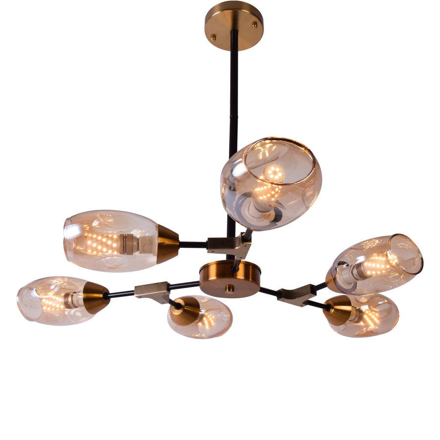 Modern Chandelier with Amber Glass, 6 Light