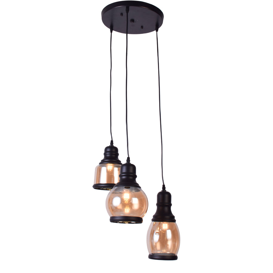 Glass Jar Pendant Light with 3 Lights Painted Finish