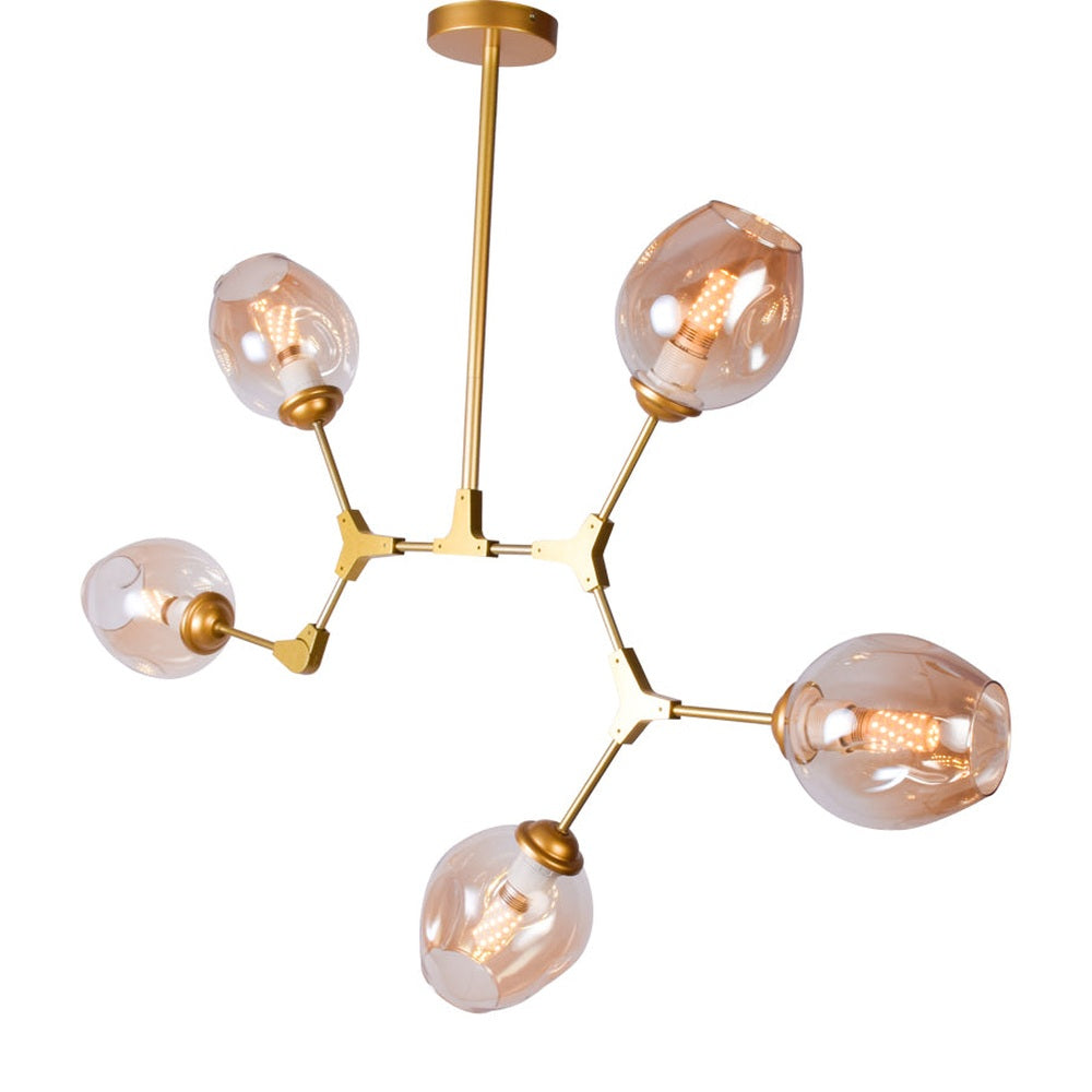 Modern Chandelier 5 Light Gold with Tinted Glass Shades