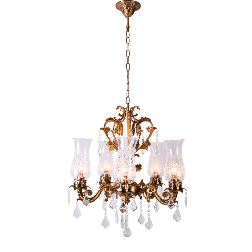 Antique Gold Crystal Chandelier - 5 Light