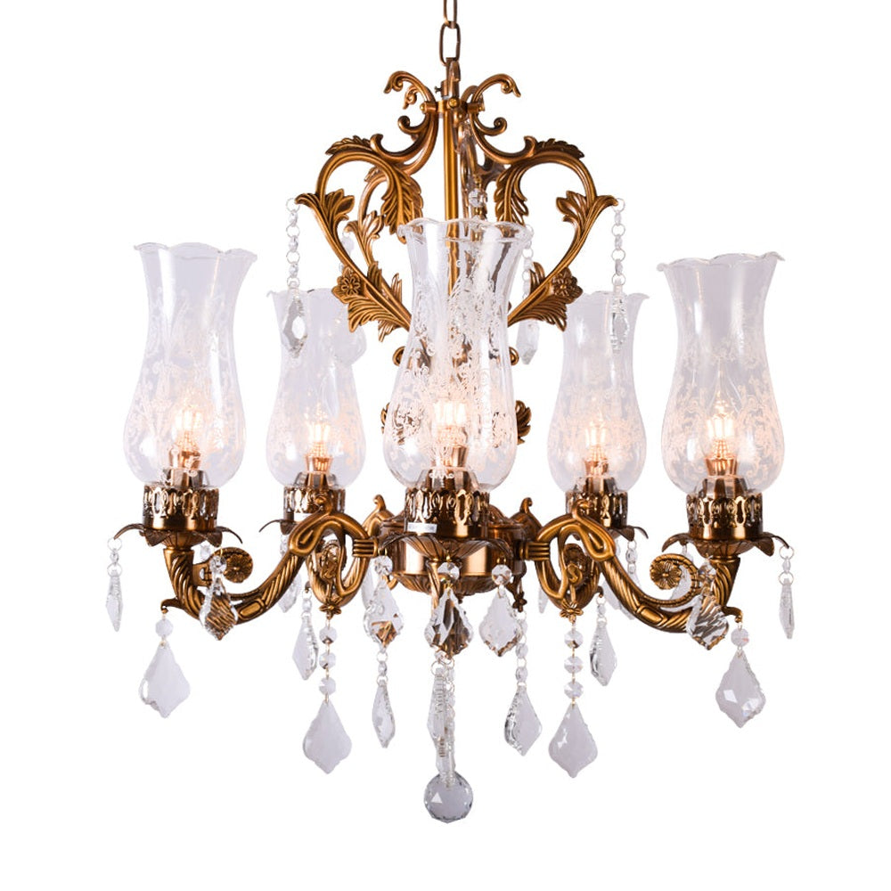 Antique Gold Crystal Chandelier - 5 Light