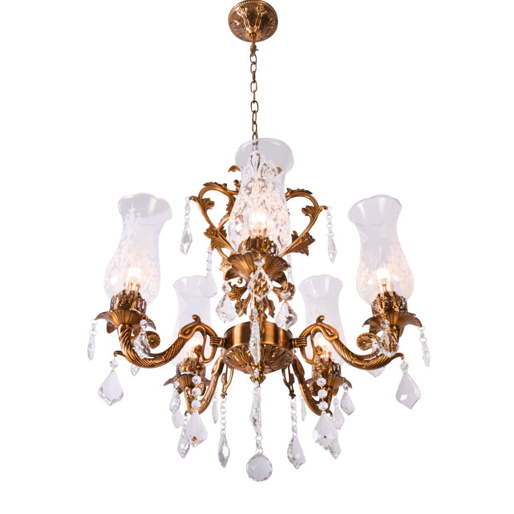Antique Gold Crystal Chandelier - 5 Light