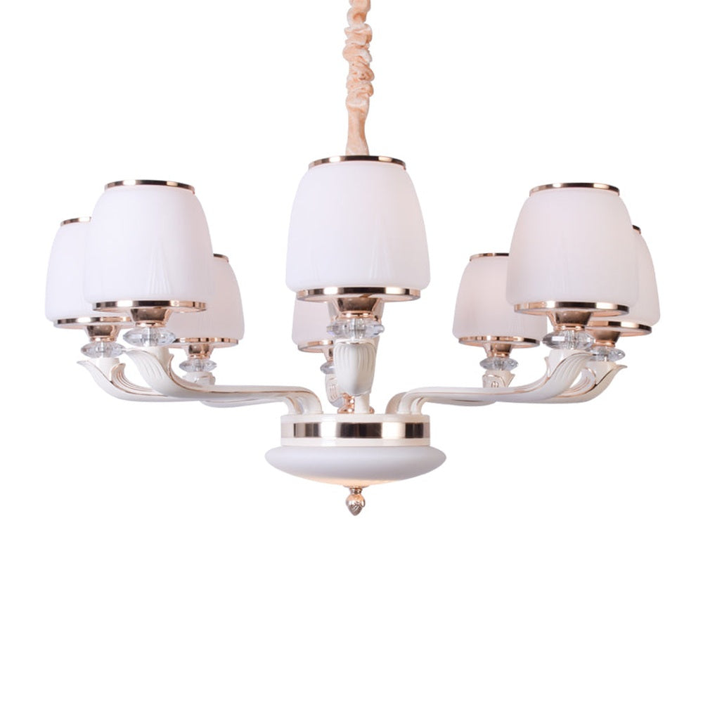White with Gold Chandelier, 8 Lights