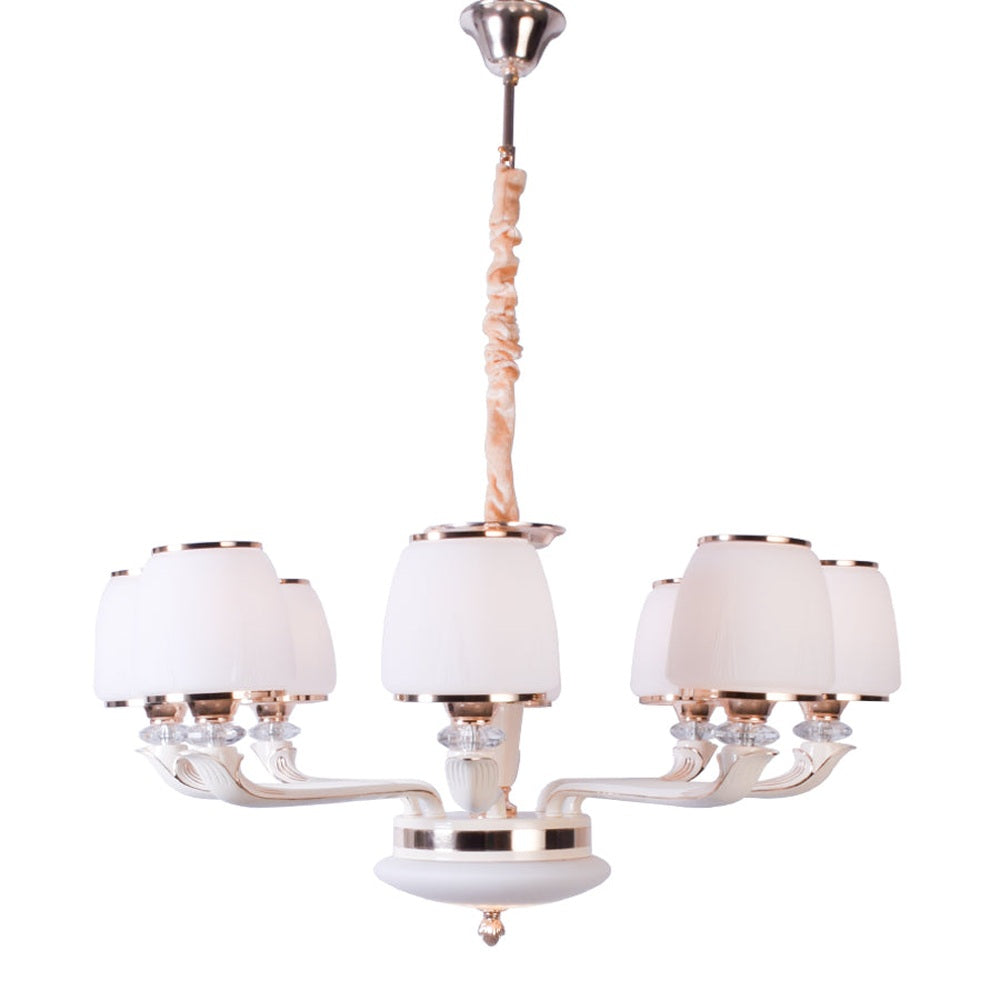 White with Gold Chandelier, 8 Lights