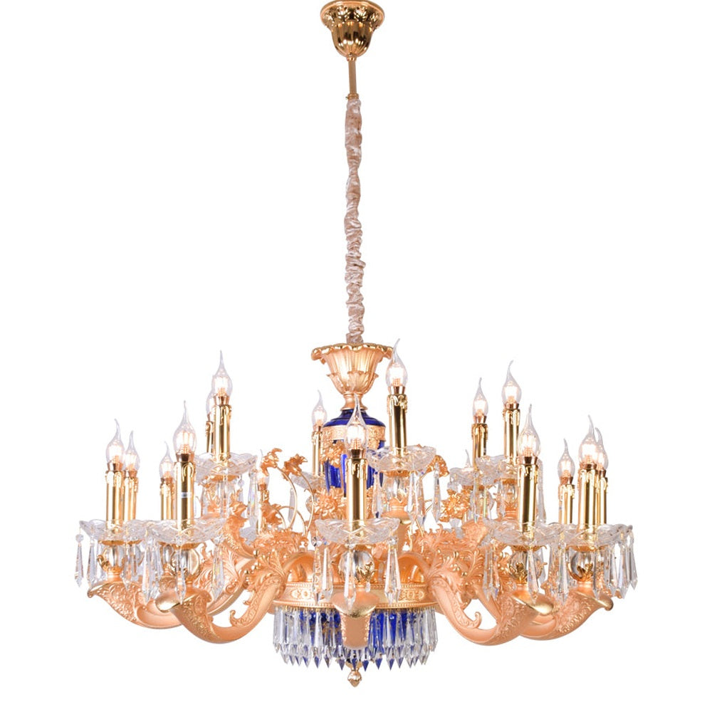 Elegance Blue Gold Chandelier With Crystals - 18 Lights