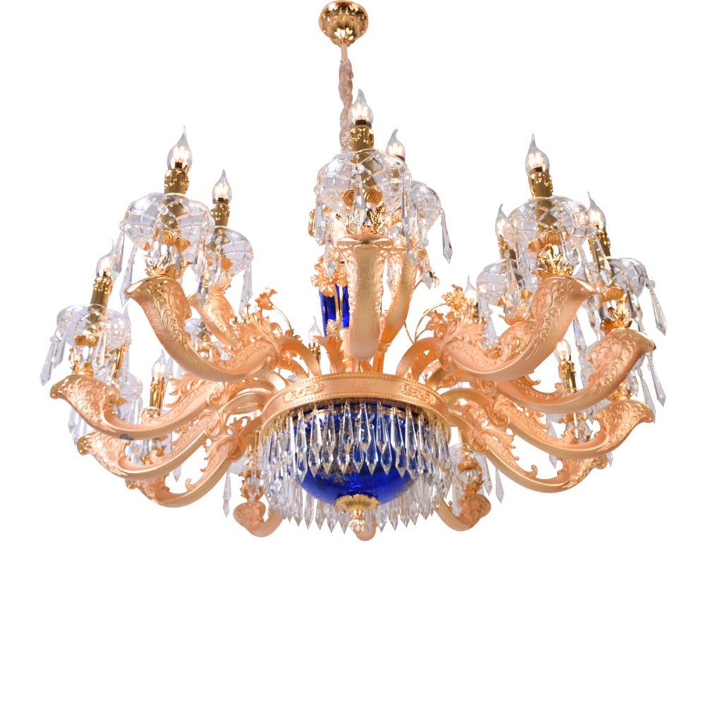 Elegance Blue Gold Chandelier With Crystals - 18 Lights
